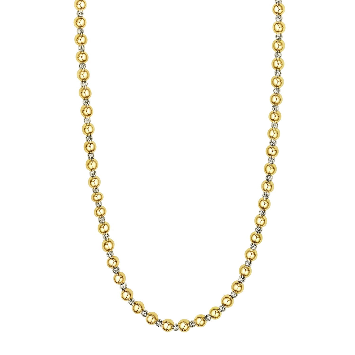 Two Tone Beaded Chain Necklace in 14K Gold in a sleek high-contrast midnight luxury editorial style